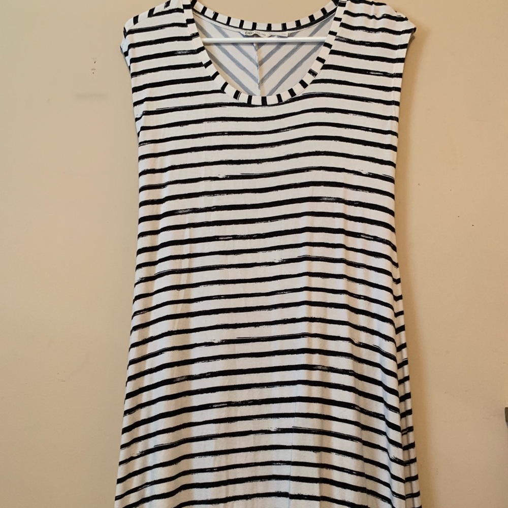 white and black striped dress